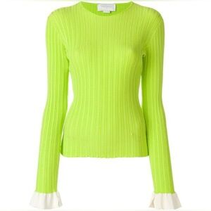 esteban cortazar lime green ribbed sweater with ruffled sleeves size XS Italy